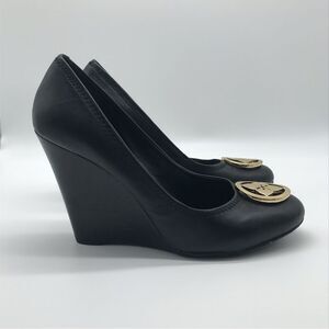 BCBGeneration Black Wedges with Gold Accent